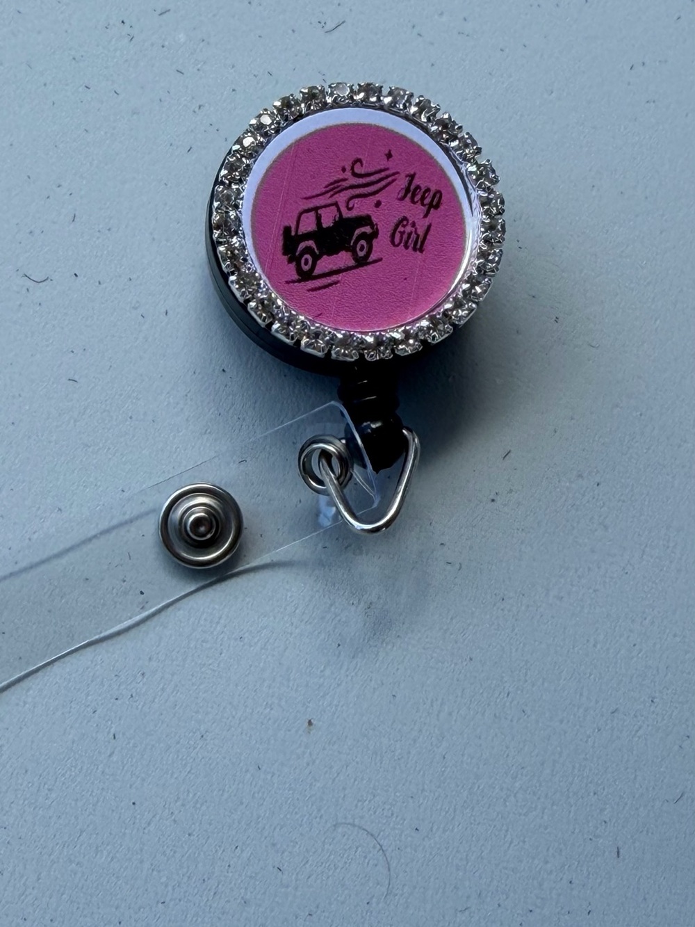 Jeep Girl Pink Rhinestone Badge Reel - Retractable ID Holder